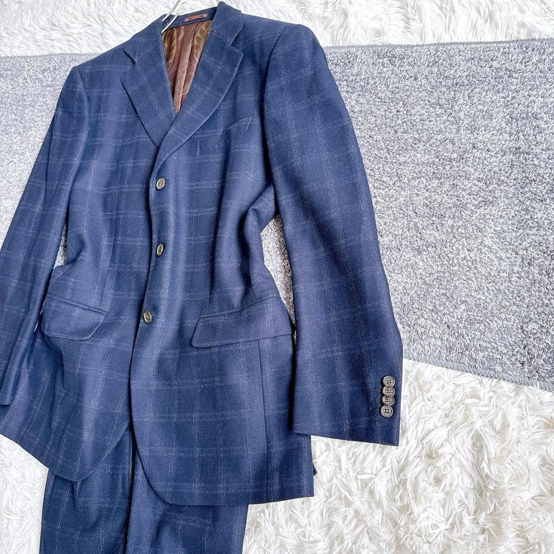 ETRO エトロ　スーツ　セットアップ　ペイズリー柄　ネイビー　チェック柄　50