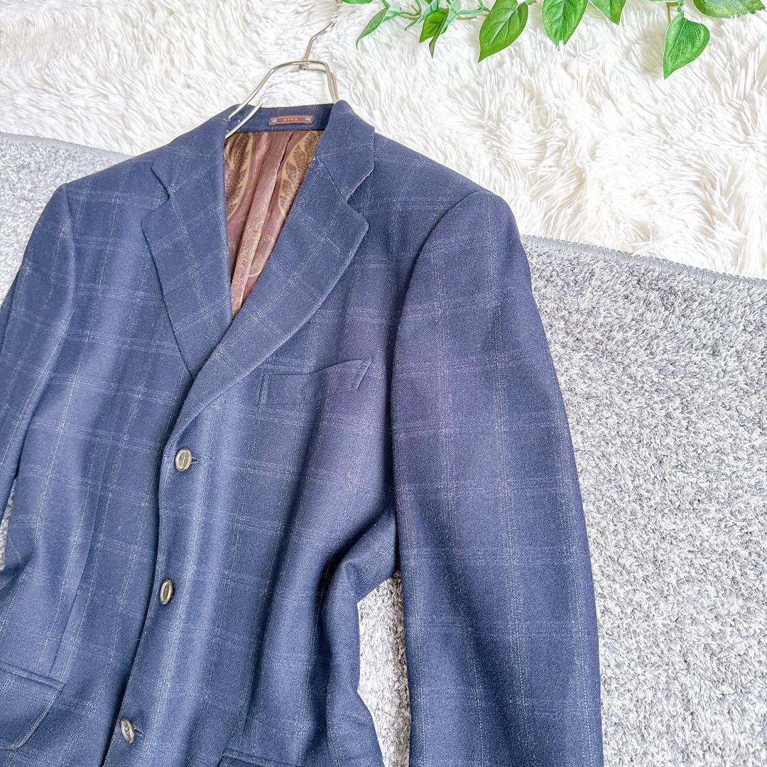 ETRO エトロ　スーツ　セットアップ　ペイズリー柄　ネイビー　チェック柄　50
