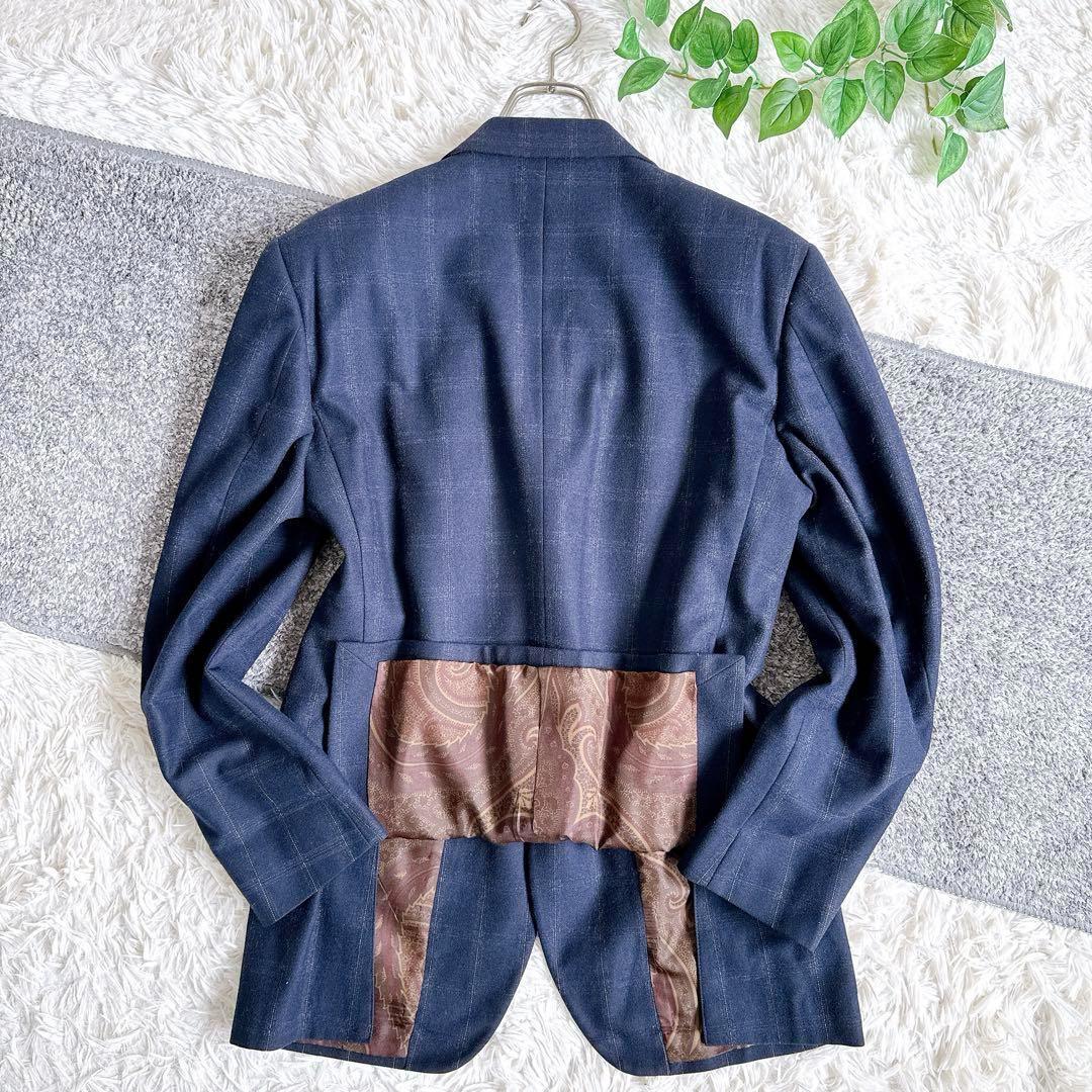 ETRO エトロ　スーツ　セットアップ　ペイズリー柄　ネイビー　チェック柄　50