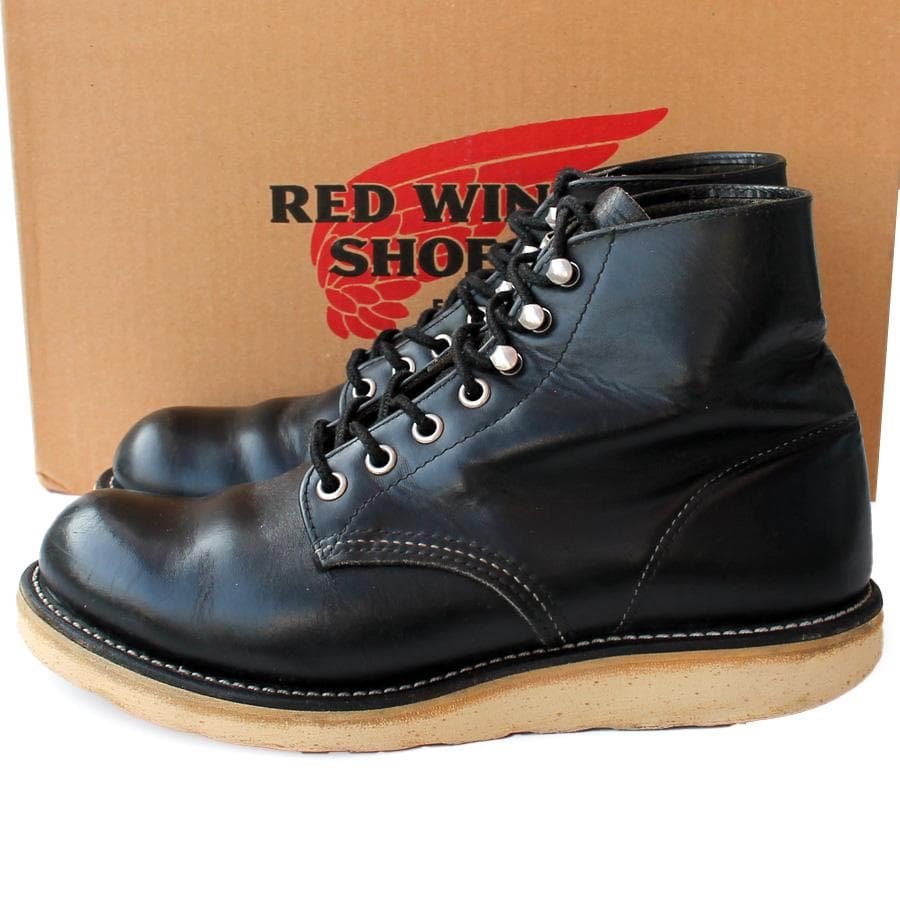 四角犬タグ RED WING 8165 ブラック ワークブーツ ラウンドトゥ