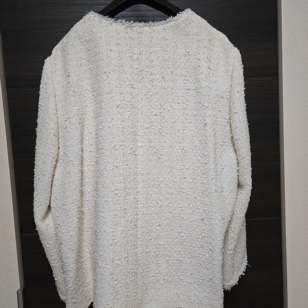 【美品】UNTITLED 48 ツイードノーカラージャケット ホワイト