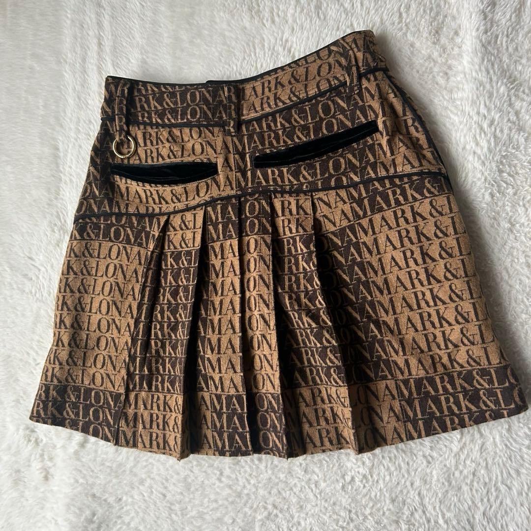 希少✨マークアンドロナ プリーツ スカート インナー付 総柄 金ボタン 近年