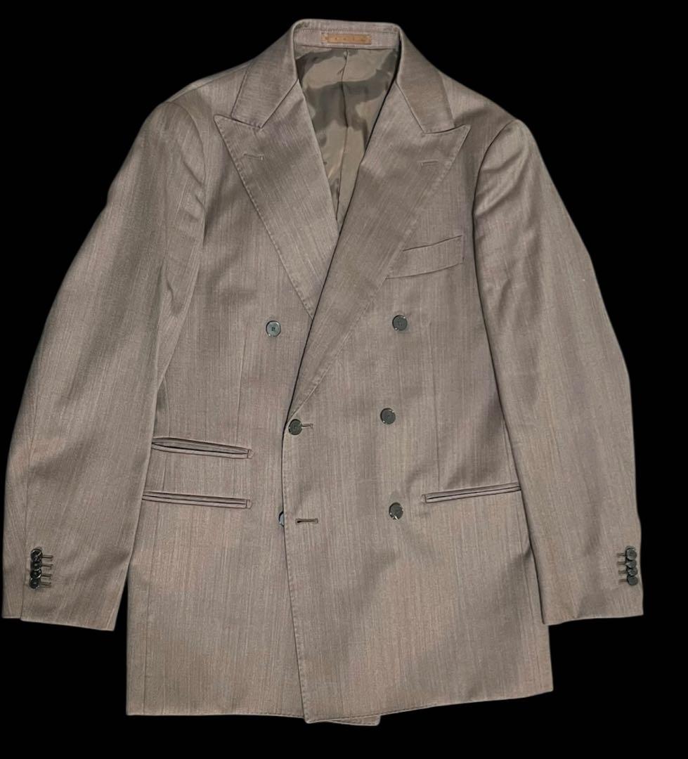 高級オーダースーツ カノニコ ウールシルク ダブル 6ボタン 茶 48-L相当