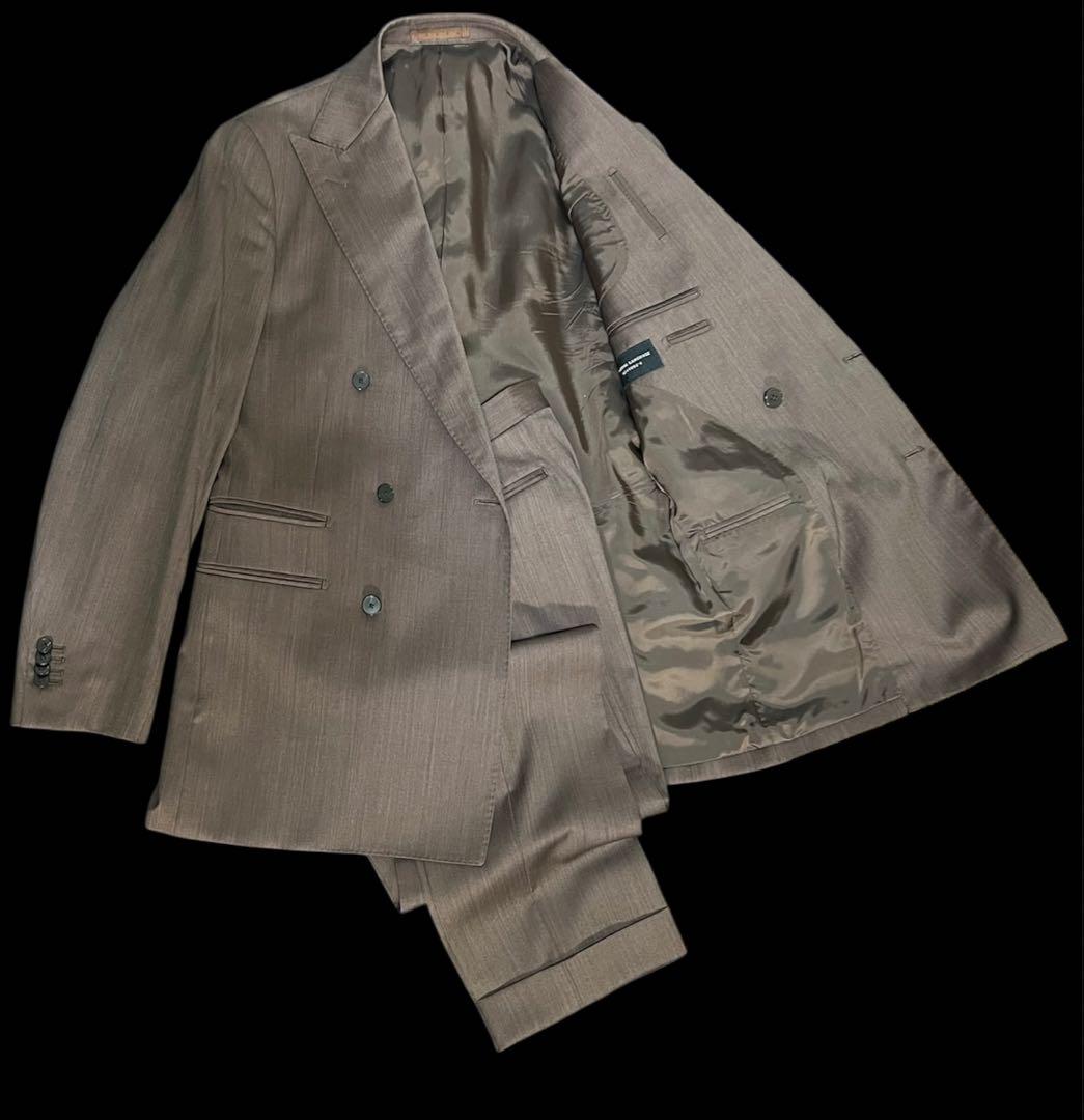 高級オーダースーツ カノニコ ウールシルク ダブル 6ボタン 茶 48-L相当