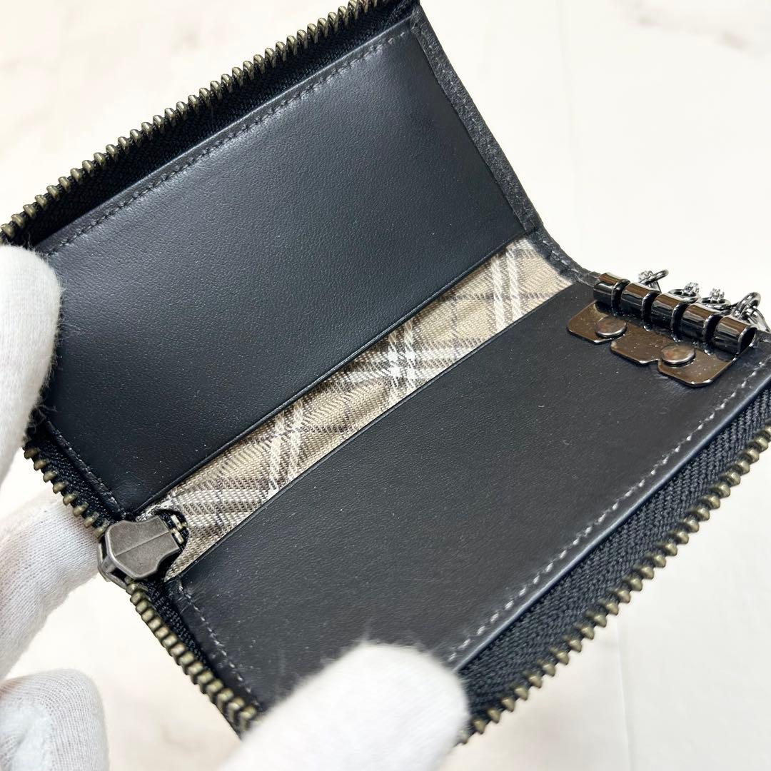 極美品 バーバリー キーケース キーホルダー レザー チェック ブラック