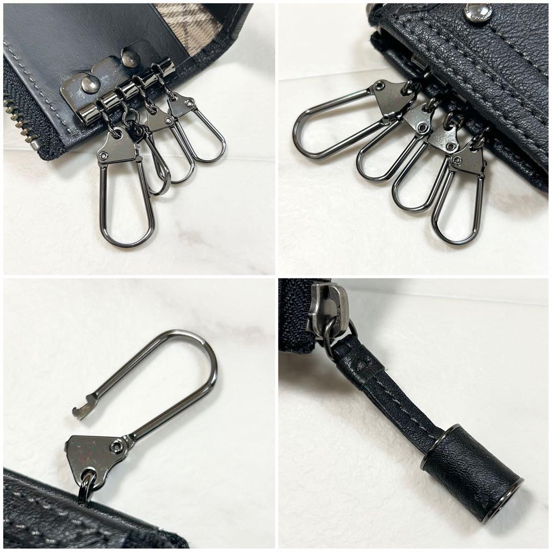 極美品 バーバリー キーケース キーホルダー レザー チェック ブラック