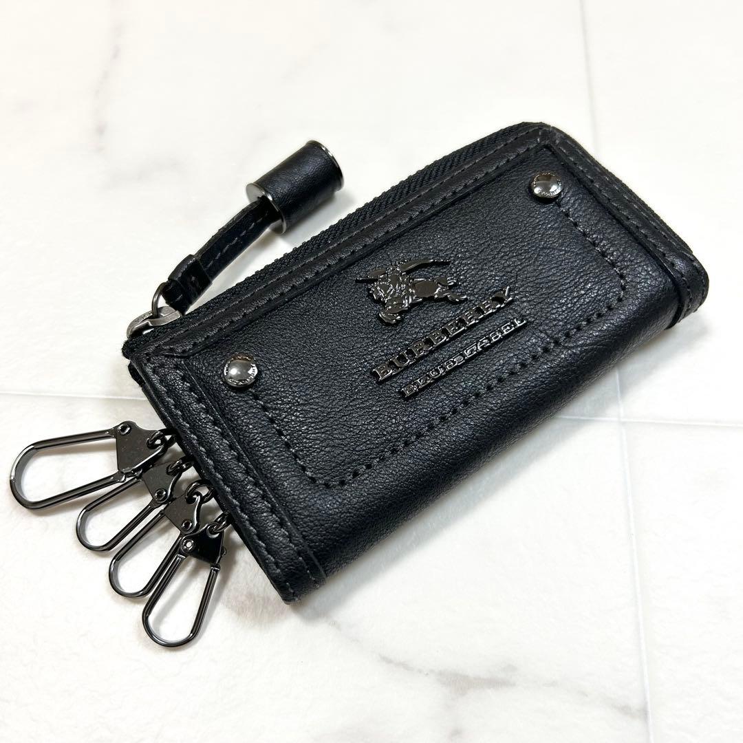 極美品 バーバリー キーケース キーホルダー レザー チェック ブラック