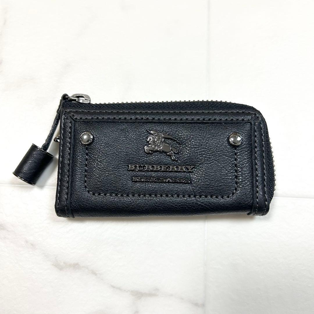 極美品 バーバリー キーケース キーホルダー レザー チェック ブラック