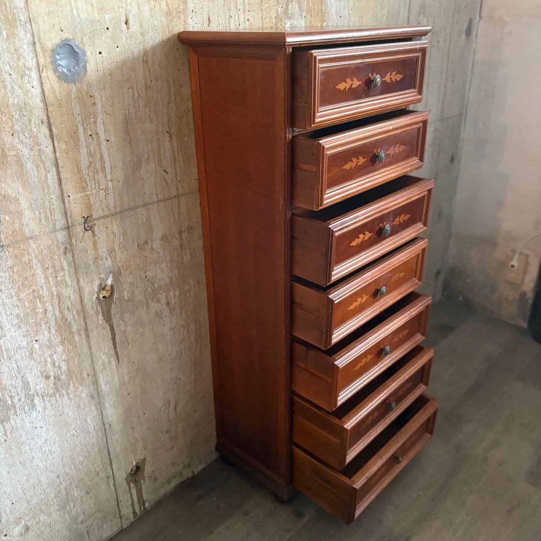 イタリア　象嵌7段チェスト　ミドルチェスト　ヴィンテージ