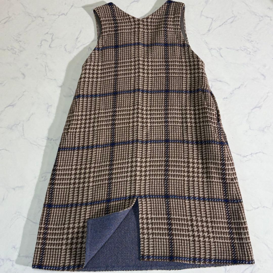 美品　45R ウールチェック　ジャンパースカート