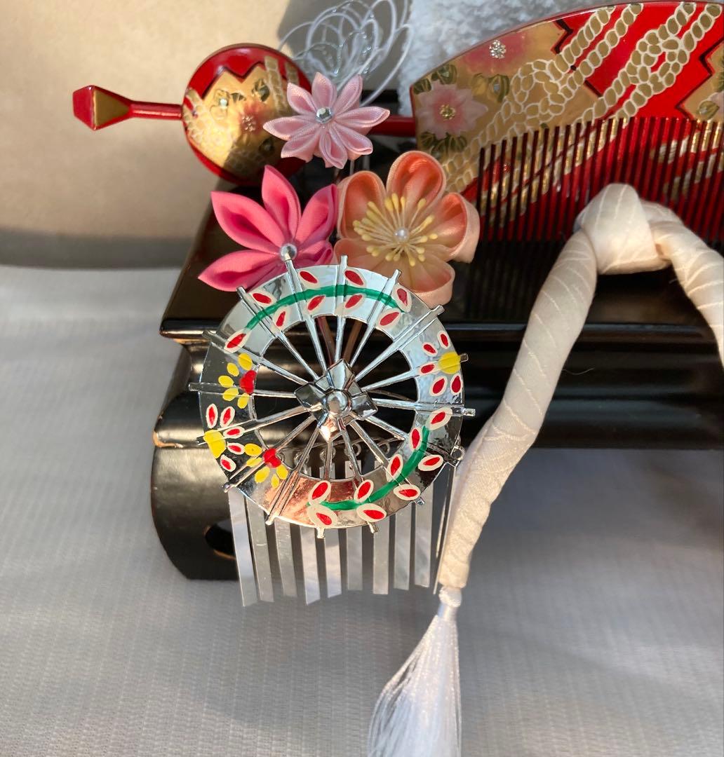 専用 七五三　雨に咲く花　菊花簪　傘金属簪　櫛簪　玉簪　Uピン簪　　水引簪