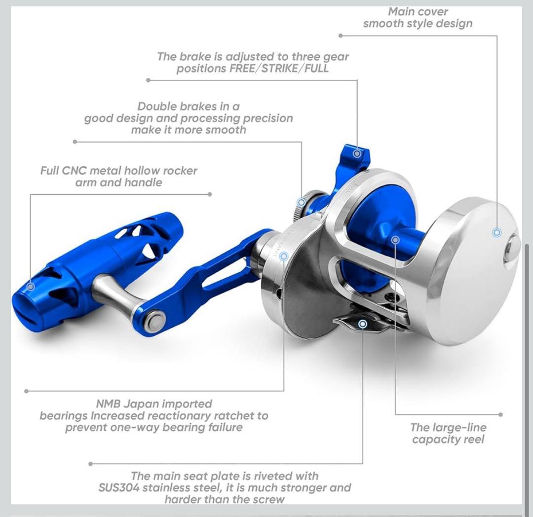 ASHCONFISH 両軸 ジギングリール 最大ドラグ力25KG JN08L左手
