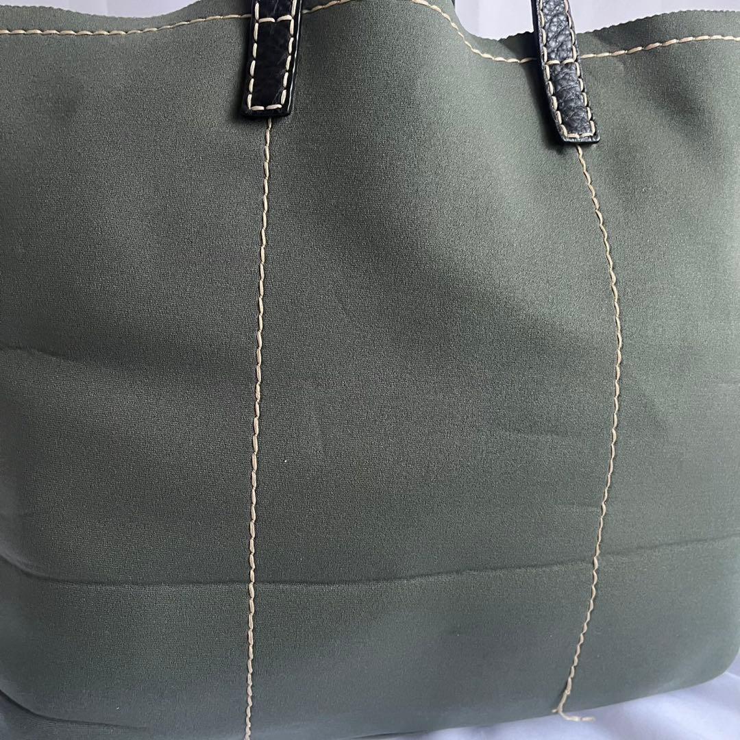 ■良品■ PRADA トートバッグ　白タグ　ジャージ素材　レザー　カーキ