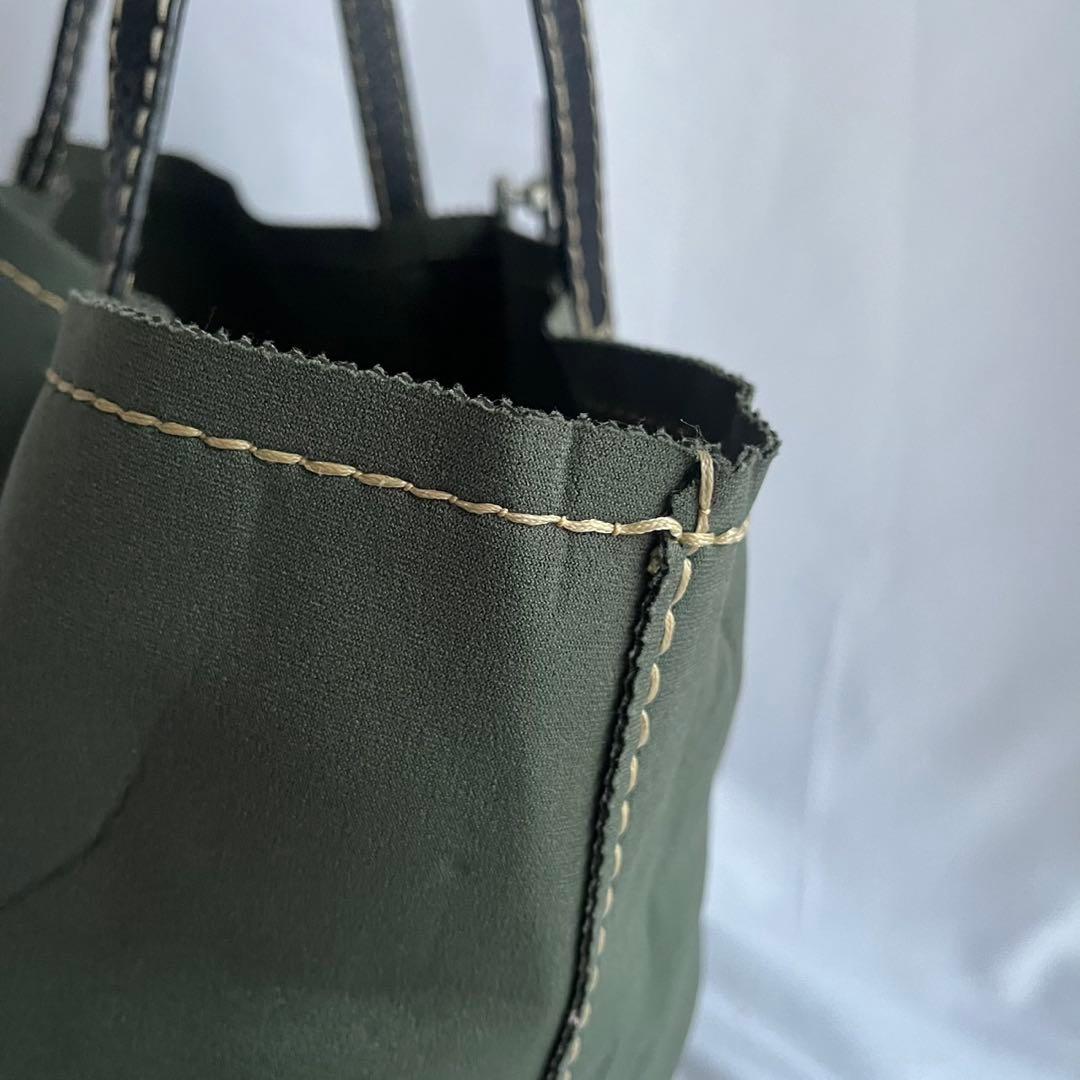 ■良品■ PRADA トートバッグ　白タグ　ジャージ素材　レザー　カーキ