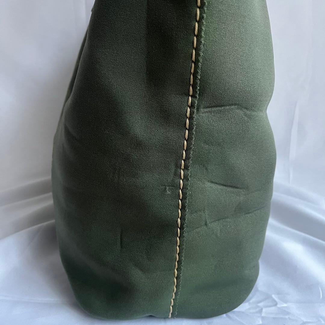 ■良品■ PRADA トートバッグ　白タグ　ジャージ素材　レザー　カーキ