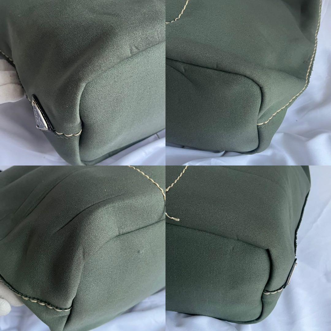 ■良品■ PRADA トートバッグ　白タグ　ジャージ素材　レザー　カーキ