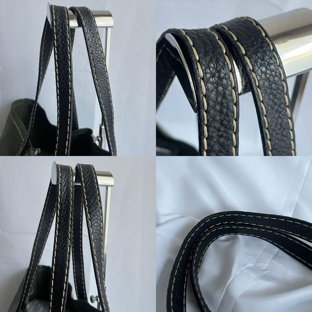 ■良品■ PRADA トートバッグ　白タグ　ジャージ素材　レザー　カーキ