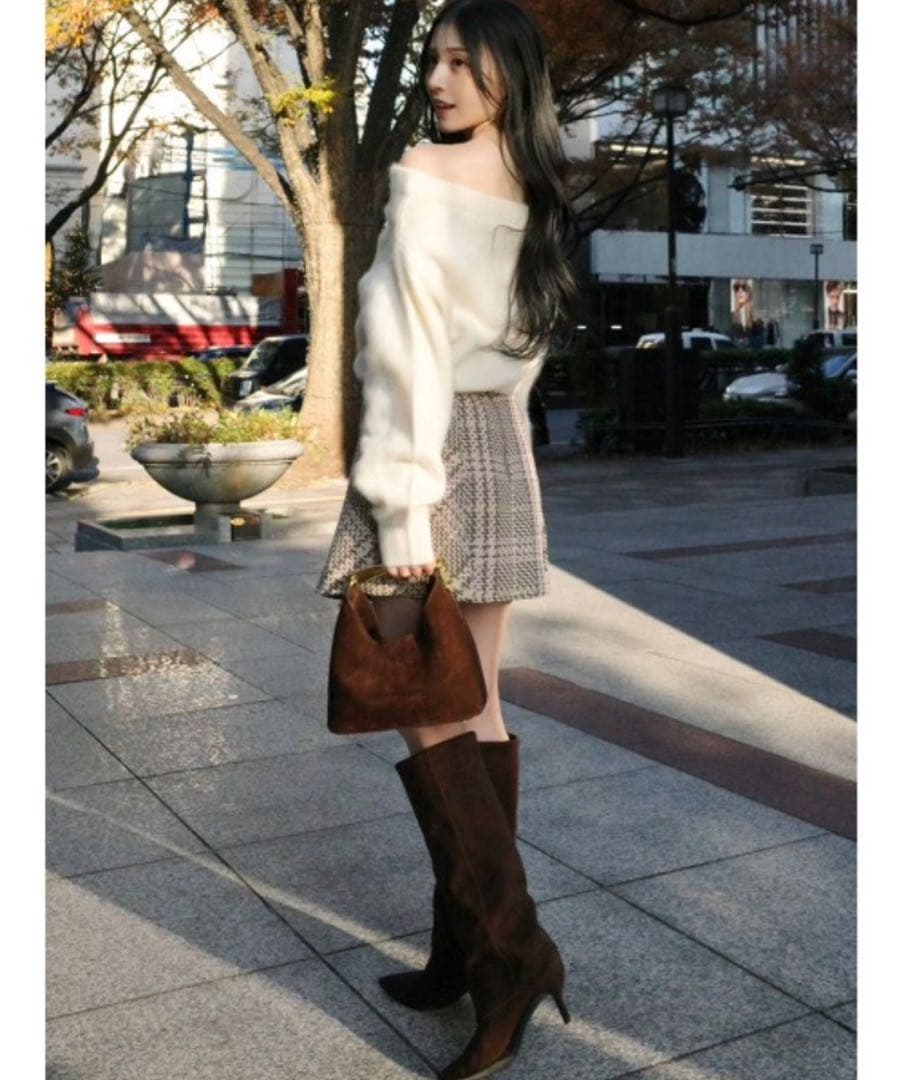 SNIDEL Sustinable ロービングチェックミニスカート ピンク 1