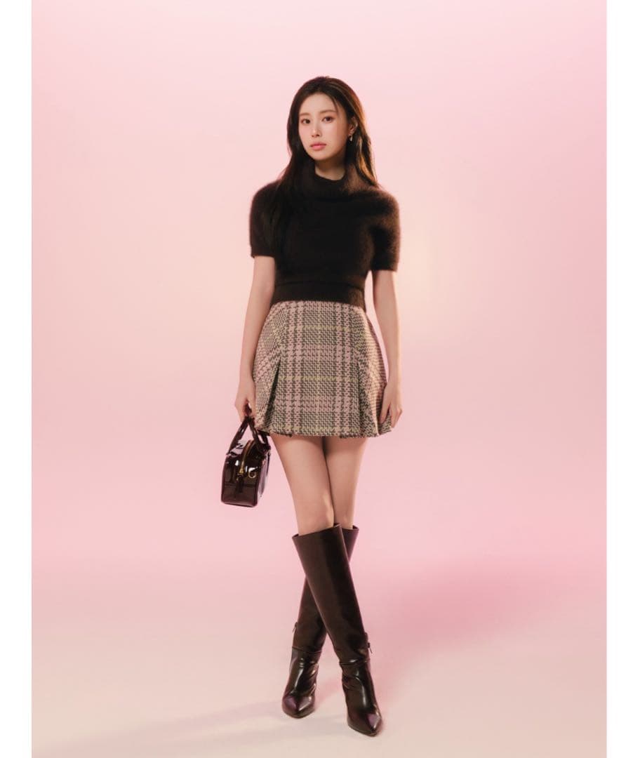 SNIDEL Sustinable ロービングチェックミニスカート ピンク 1