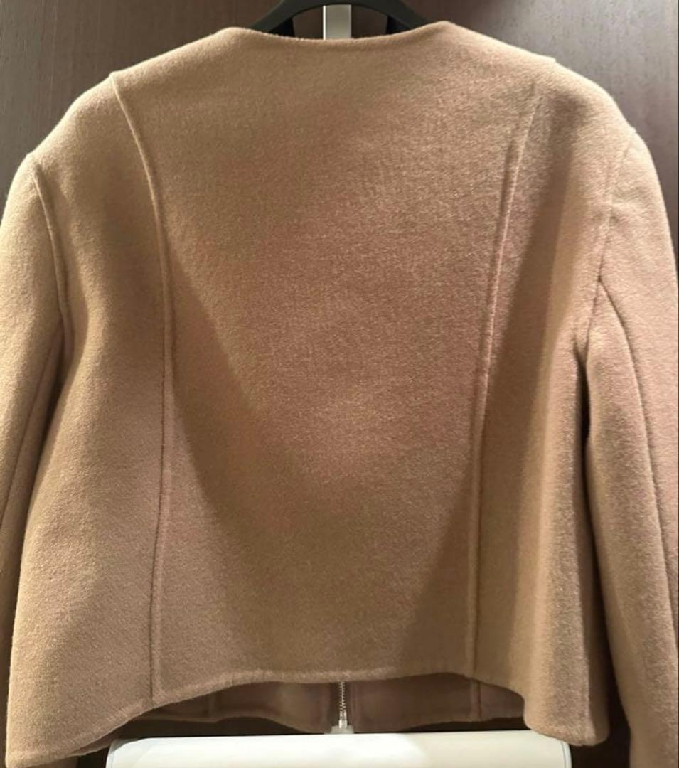 anuans ウールダブルクロスリバーショートジャケット　ノーカラージャケット