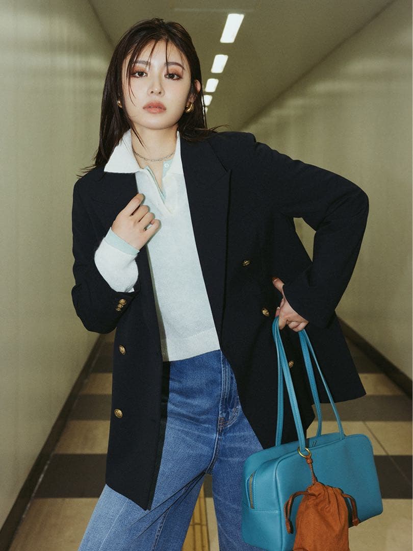 【試着のみ】金釦ダブルブレストロングブレザー