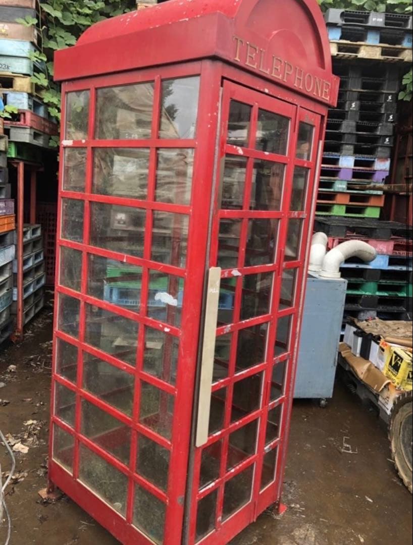 H009【引取限定】英国レトロ 赤色電話ボックス ロンドン風 アンティーク