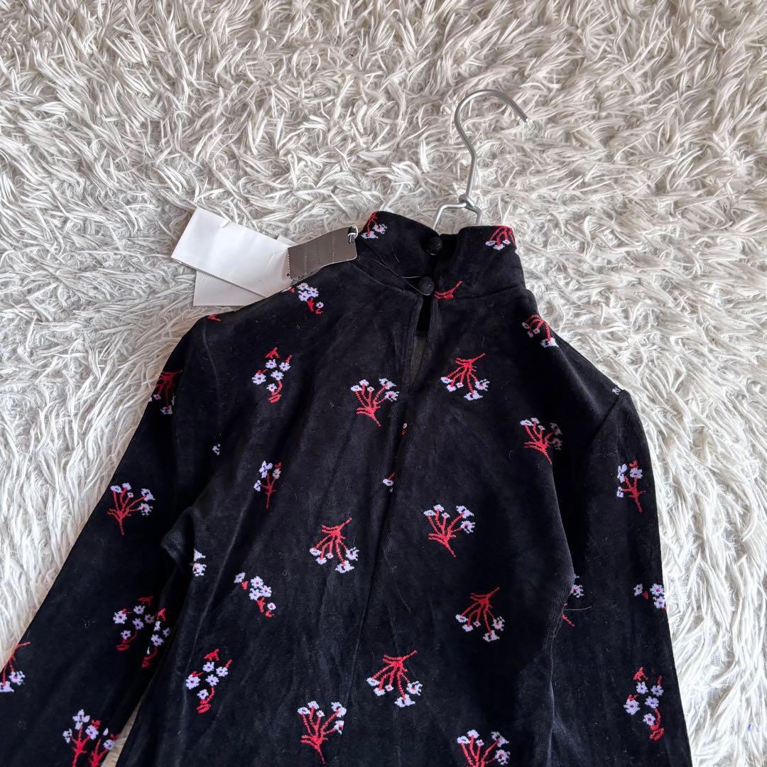 新品 マメクロゴウチ フローラル ジャガード ハイネック ベロア トップス