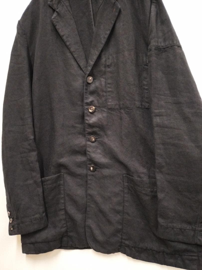 パパス/リネンジャケット/P刺繍襟/ロゴ刻印ボタン/本切羽/ゆったりシルエット