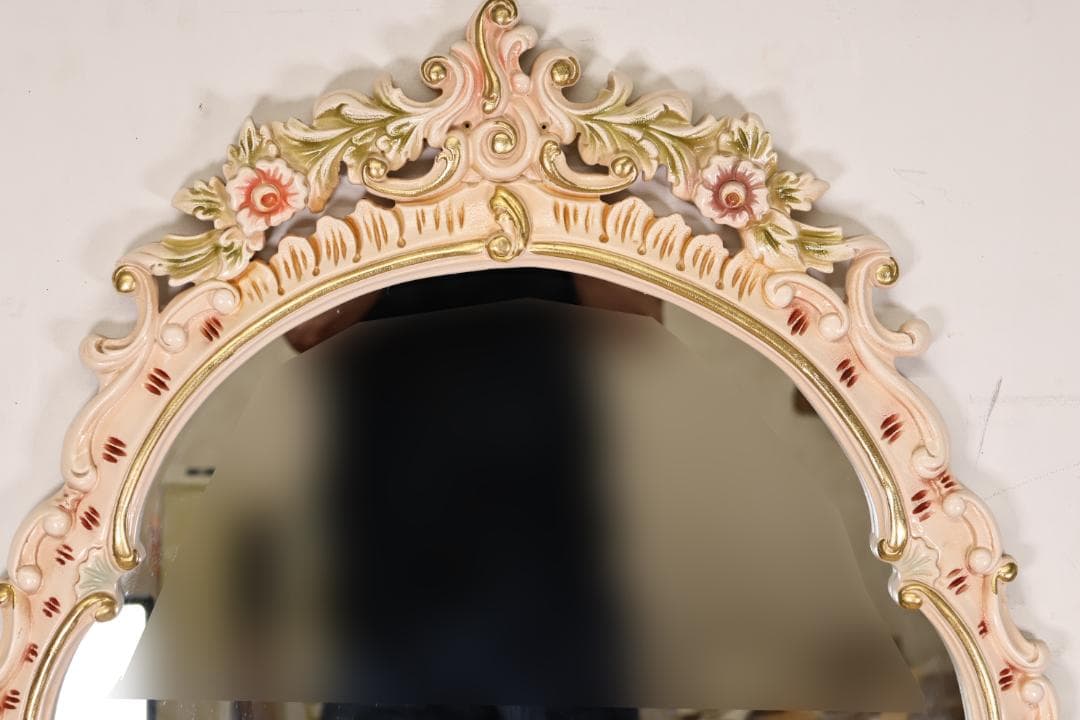 いちご屋　ロココ調　ウォールミラー　壁掛け鏡　アンテーク調　ハンドペイント