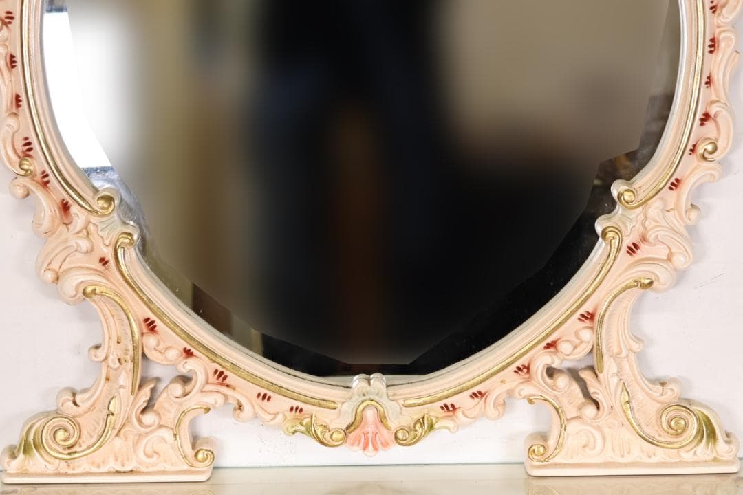 いちご屋　ロココ調　ウォールミラー　壁掛け鏡　アンテーク調　ハンドペイント