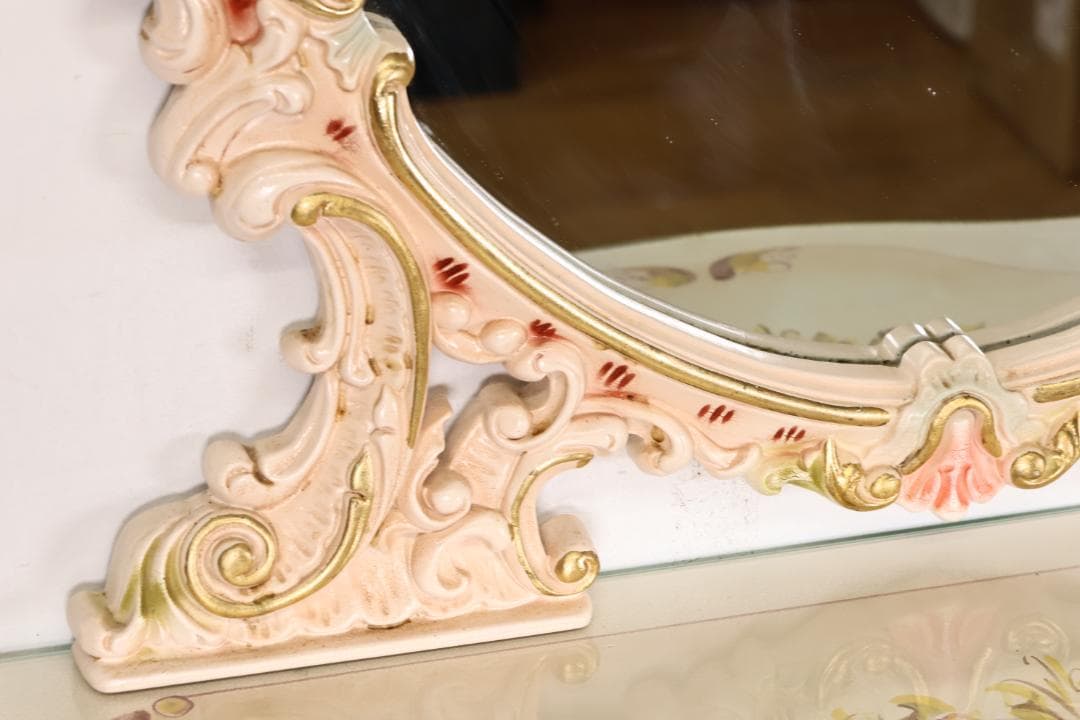 いちご屋　ロココ調　ウォールミラー　壁掛け鏡　アンテーク調　ハンドペイント