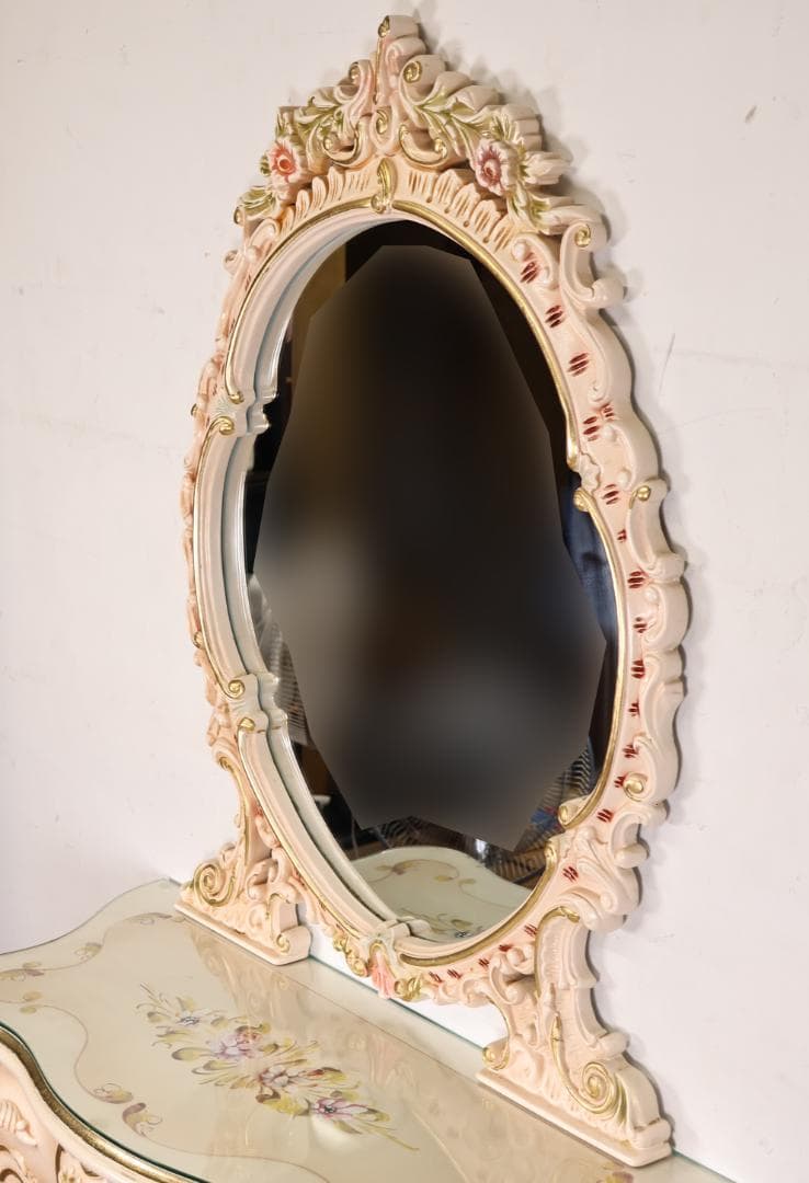 いちご屋　ロココ調　ウォールミラー　壁掛け鏡　アンテーク調　ハンドペイント