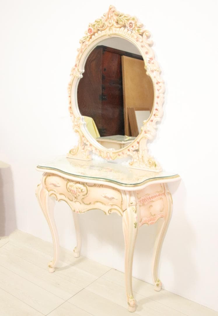 いちご屋　ロココ調　ウォールミラー　壁掛け鏡　アンテーク調　ハンドペイント