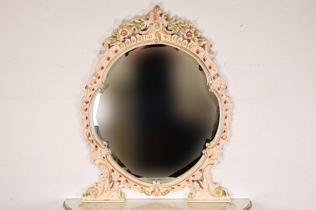 いちご屋　ロココ調　ウォールミラー　壁掛け鏡　アンテーク調　ハンドペイント