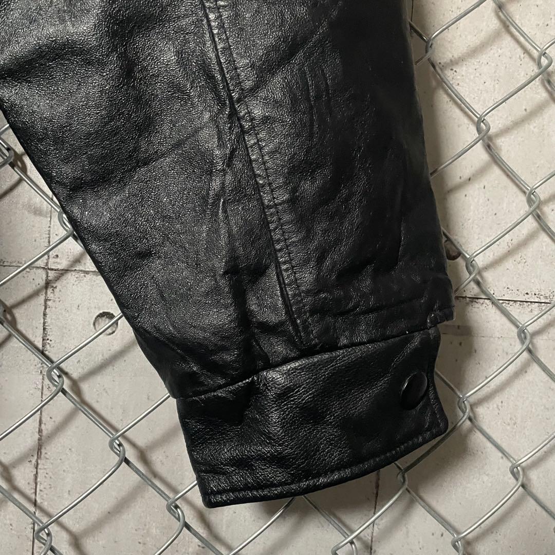 AMANATI アマナティ スタジャン 襟革 本革 企業ロゴ刺繍 黒 L程