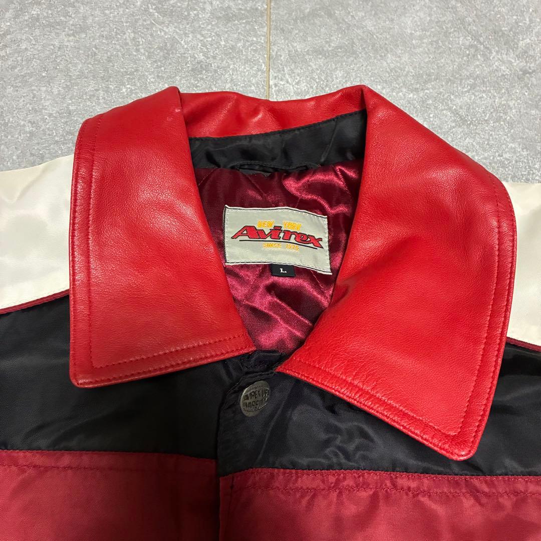 【美品・90s】Avirex バーシティージャケット 襟レザー ゆるダボ L