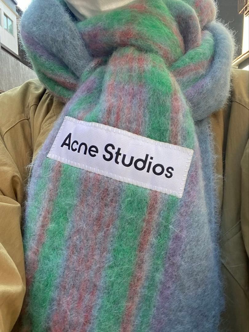 acne studios チェック マフラー ブルー