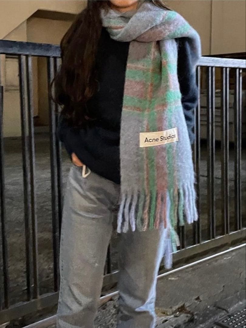 acne studios チェック マフラー ブルー