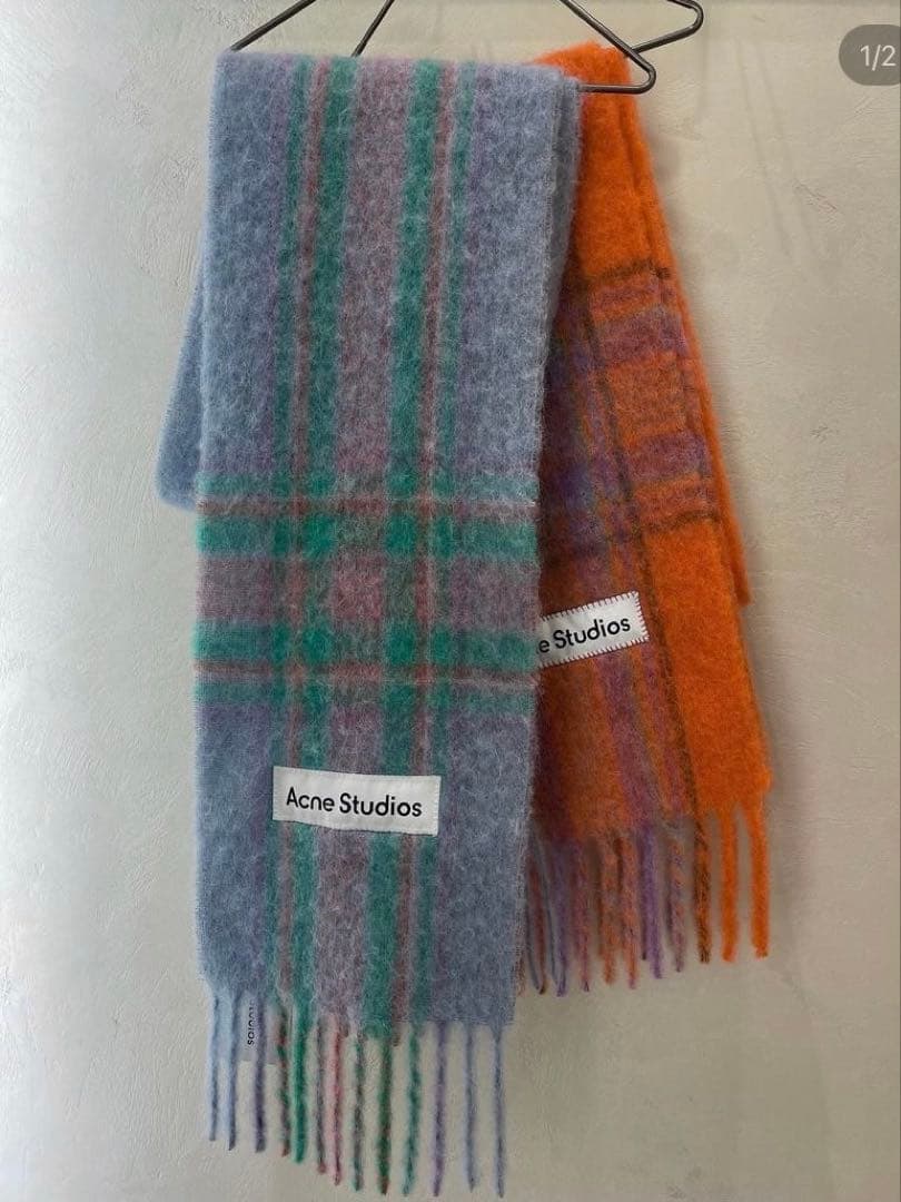 acne studios チェック マフラー ブルー