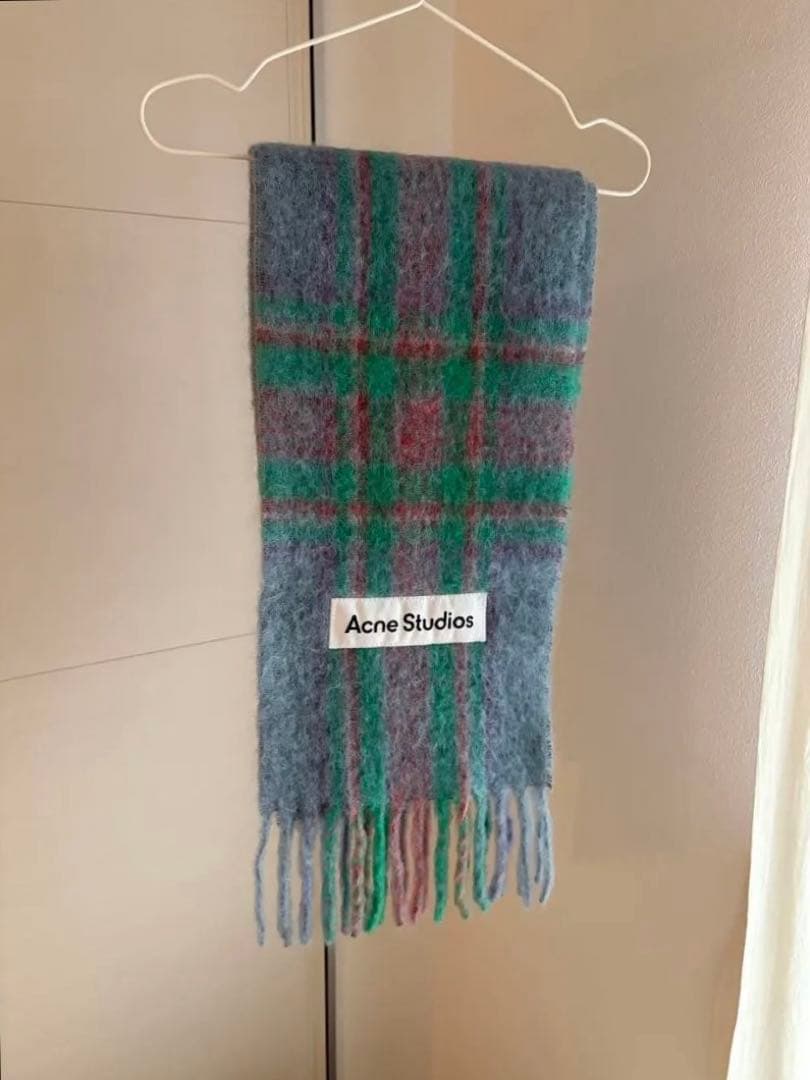 acne studios チェック マフラー ブルー