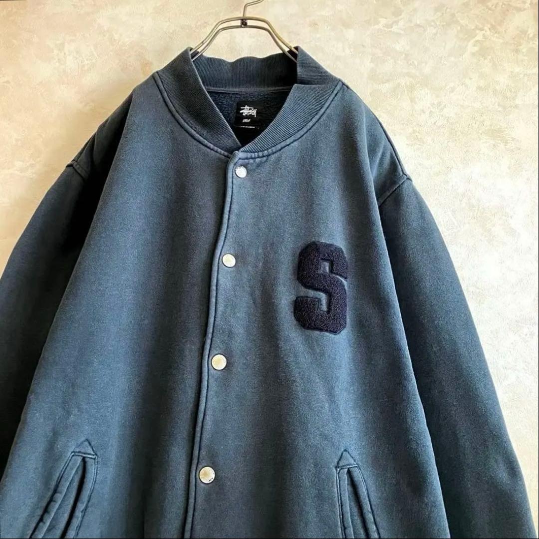 古着 ステューシー 両面レタードロゴ スタジャン 黒 L フェード