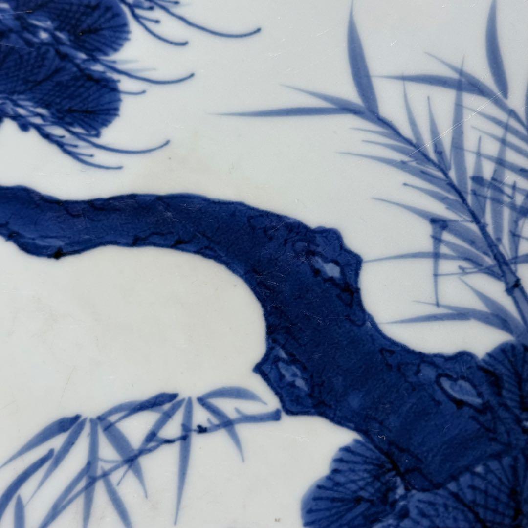 宝暦〜幕末　後期鍋島　染付松竹梅大皿　裏唐草文　蒐集家放出品　同手図録掲載品