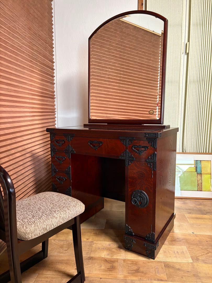 遠野民芸　欅　漆塗　南部鉄　鏡台　ドレッサー　検）岩谷堂　和家具