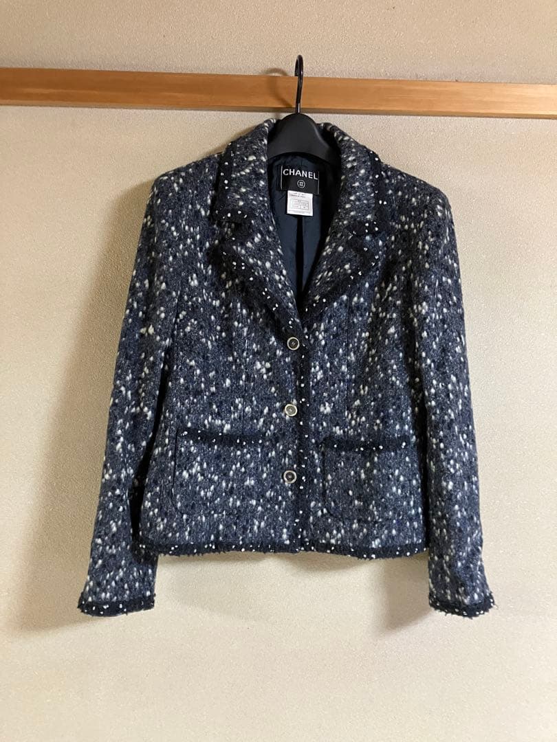 CHANEL ネイビー ツイードジャケット 40
