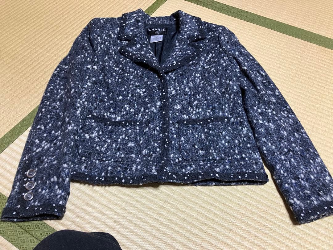 CHANEL ネイビー ツイードジャケット 40