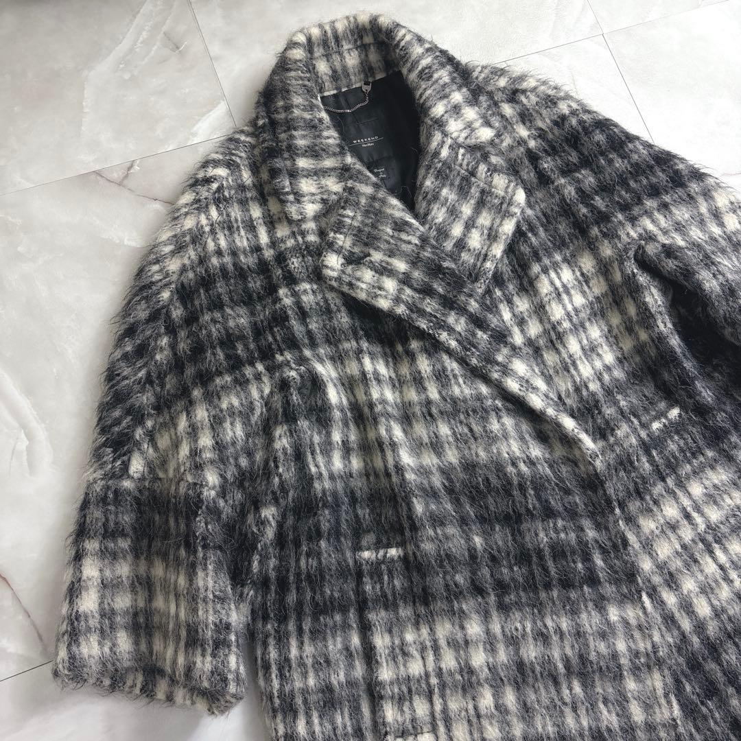 マックスマーラ　42ウィークエンド　アルパカウールシャギー　チェック