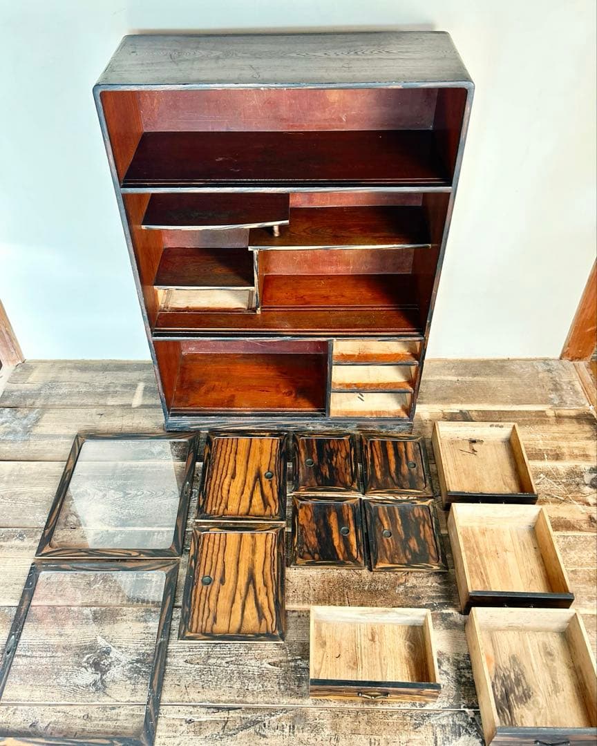 昭和レトロ 古家具 木製 飾り棚 ガラス戸 アンティーク 和家具 収納棚