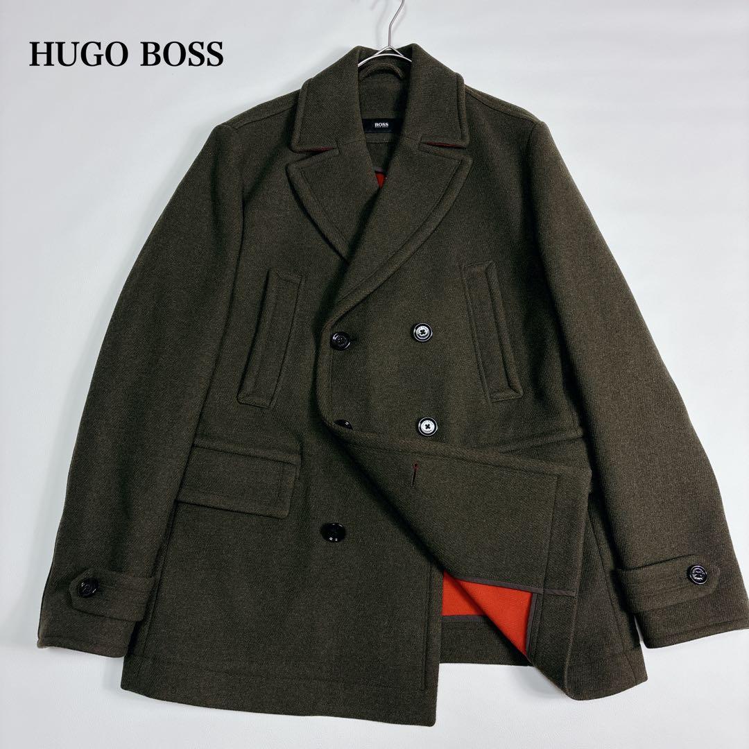 未使用級✨ヒューゴボス Pコート ロゴボタン パイピング XLサイズ バイカラー