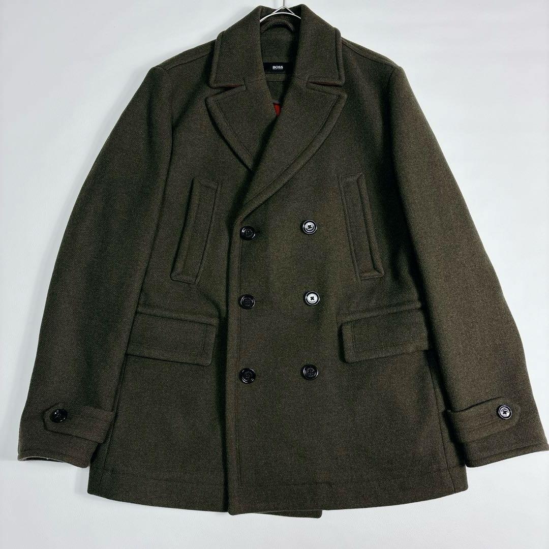 未使用級✨ヒューゴボス Pコート ロゴボタン パイピング XLサイズ バイカラー