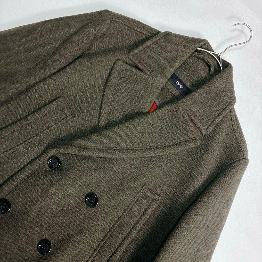 未使用級✨ヒューゴボス Pコート ロゴボタン パイピング XLサイズ バイカラー